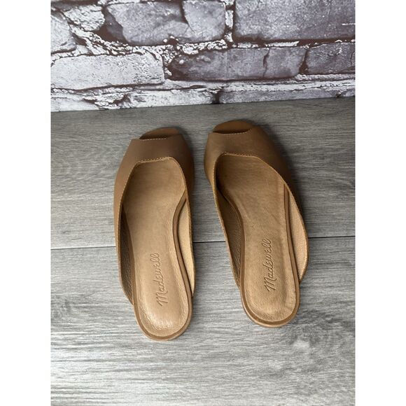 Madewell The Erica Peep-Toe Mule in English Saddle tan leather Flats Women 6.5M - Picture 5 of 16